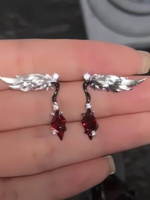 O1CN01m3kFpK1PuFeFktybR_2220202861900 Sylus Vintage Red Zircon Brushed Wing Titanium Steel Stud Earrings | Love and Deepspace